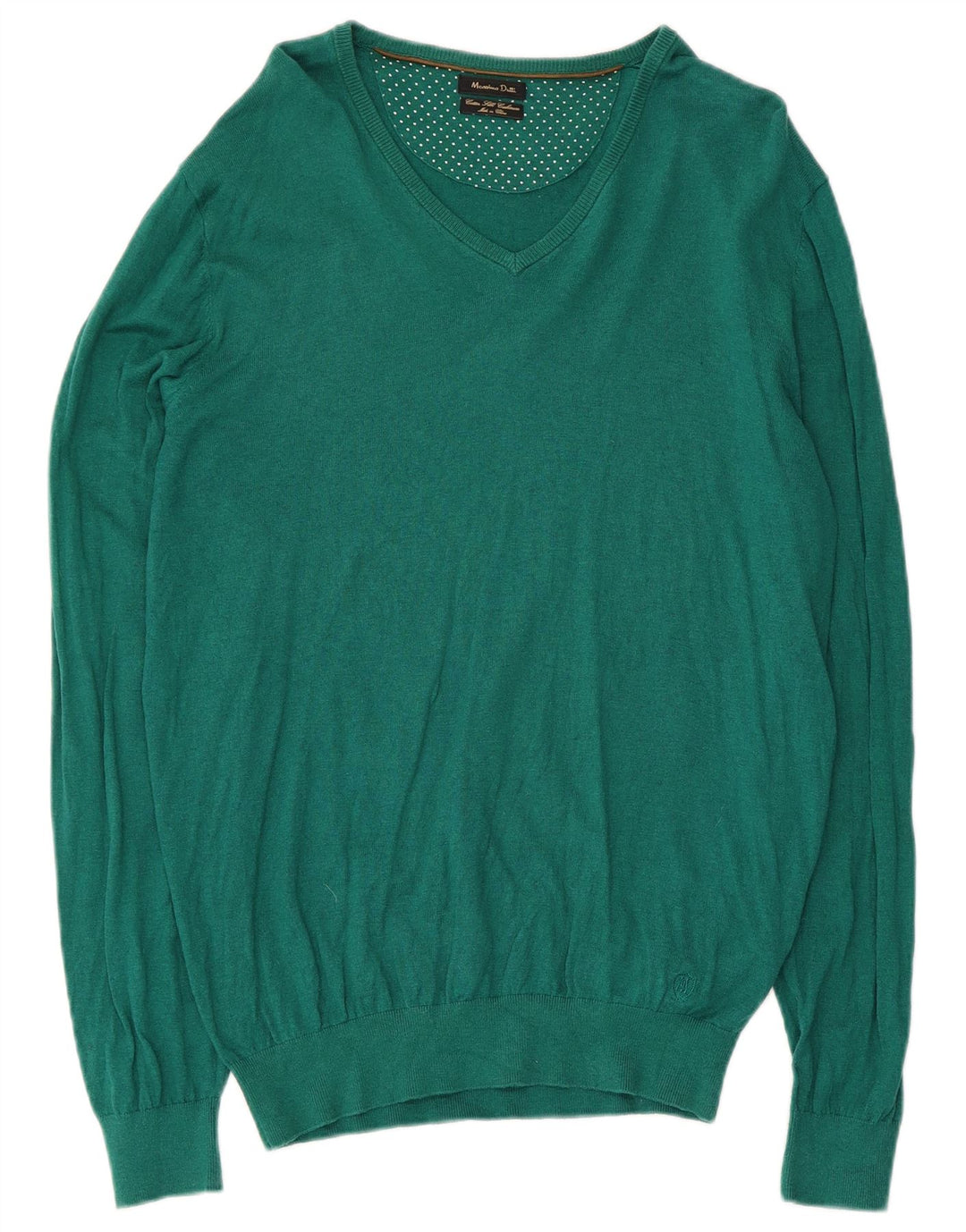 Suéter masculino Massimo Dutti com decote em V, grande algodão verde