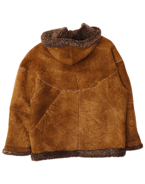 Jaqueta feminina vintage com capuz e shearling de grandes dimensões IT 44 marrom médio