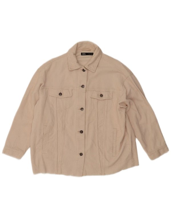 Jaqueta feminina de veludo cotelê Zara UK 10 pequeno algodão branco