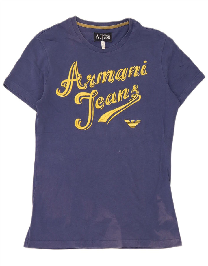 Camiseta masculina Armani com estampa gráfica azul médio algodão