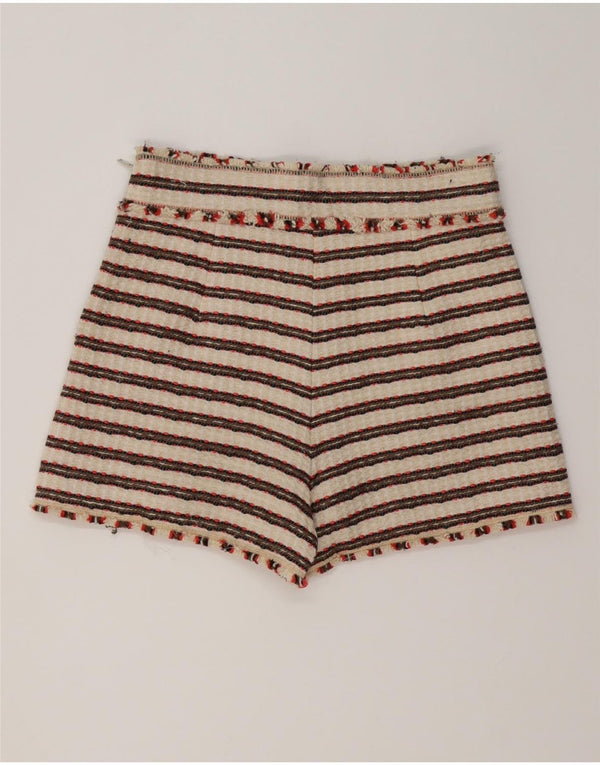 Zara Shorts Chino feminino de cintura alta pequeno W26 listrado bege