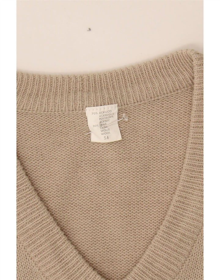 VINTAGE Mens V-Neck Jumper Sweater IT 54 XL Beige Acrylic Vintage Vintage and Second-Hand Vintage from Messina Hembry 