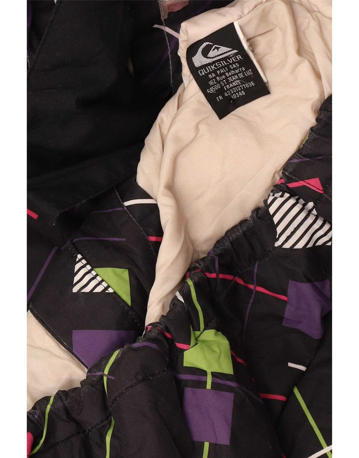 Jaqueta corta-vento feminina Quiksilver com capuz UK 14 médio preto geométrico