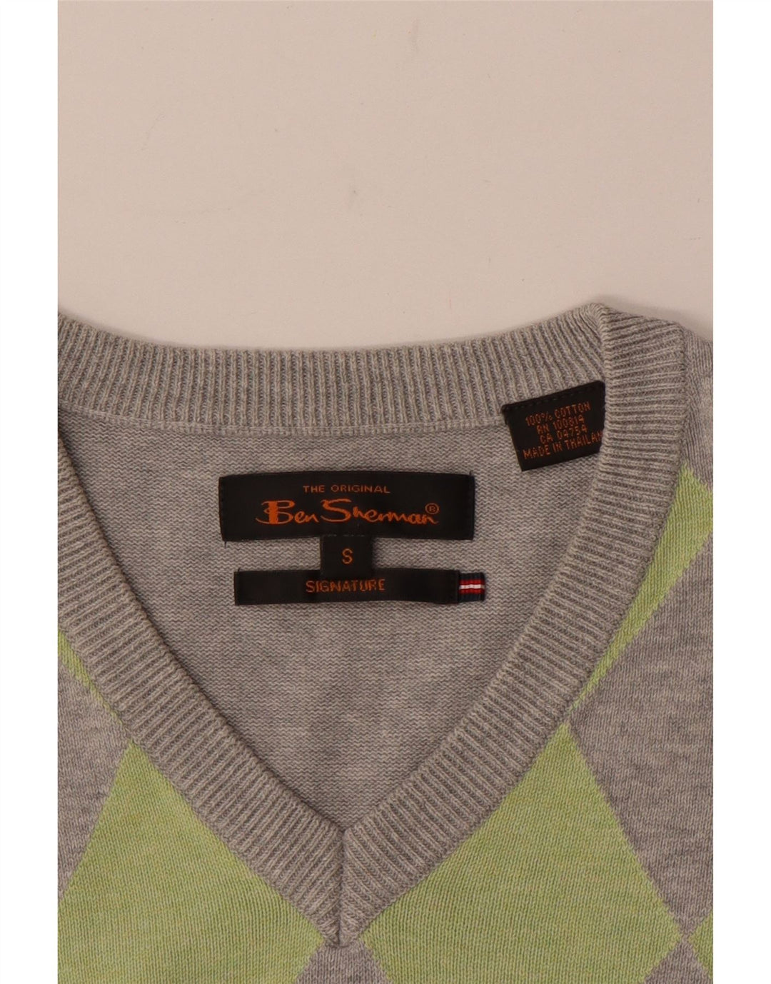 Ben Sherman Colete masculino regata pequena cinza Argyle/algodão diamante
