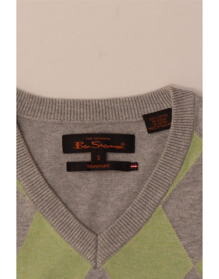 Ben Sherman Colete masculino regata pequena cinza Argyle/algodão diamante