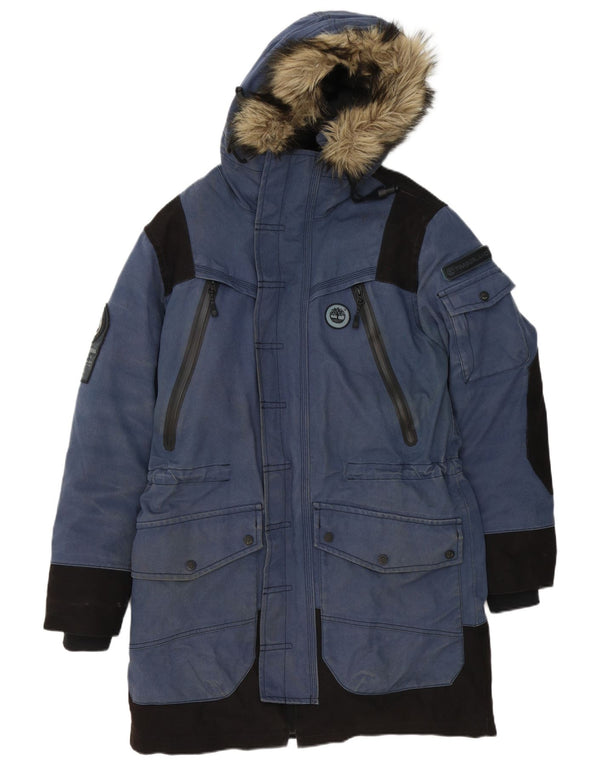 Jaqueta Parka masculina com capuz Timberland Reino Unido 36 pequeno bloco colorido azul marinho
