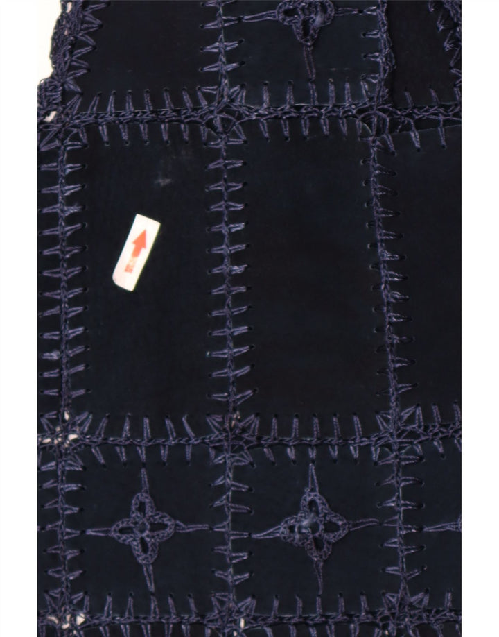 Colete feminino vintage de camurça UK 14 patchwork azul marinho médio