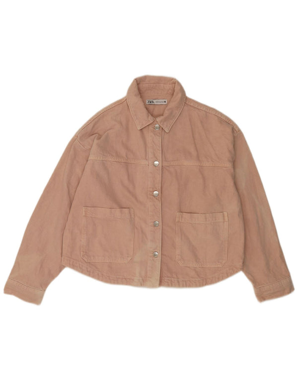 Jaqueta jeans oversized feminina Zara Reino Unido 14 algodão rosa médio