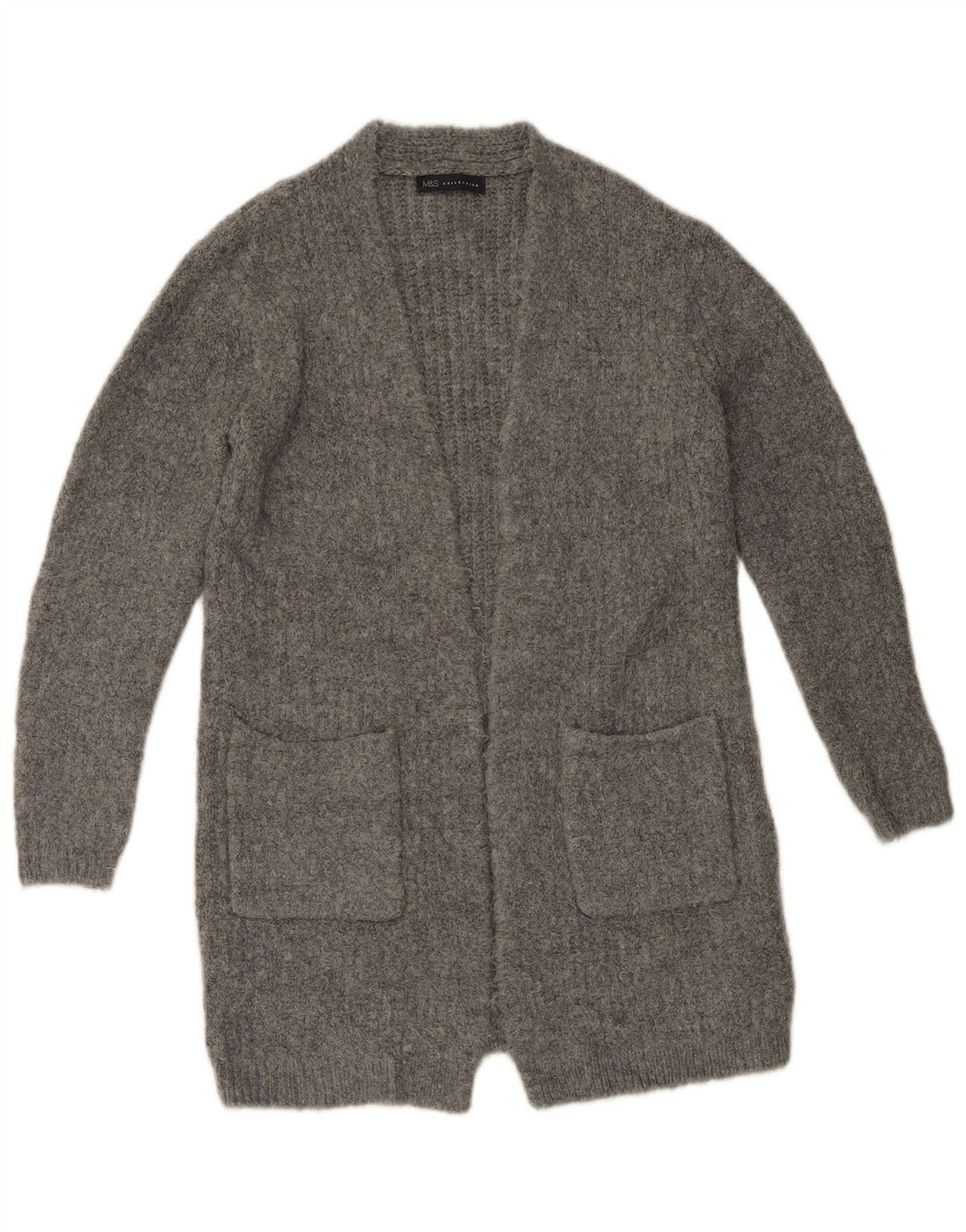 Marks & Spencer Suéter feminino Longline Open Cardigan Reino Unido 10 Pequeno Cinza