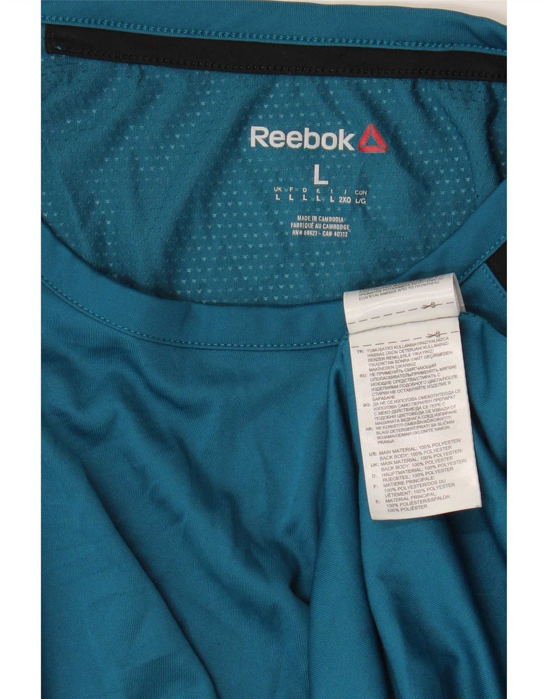 Reebok Mens T-Shirt Top Grande Azul Colorblock Poliéster