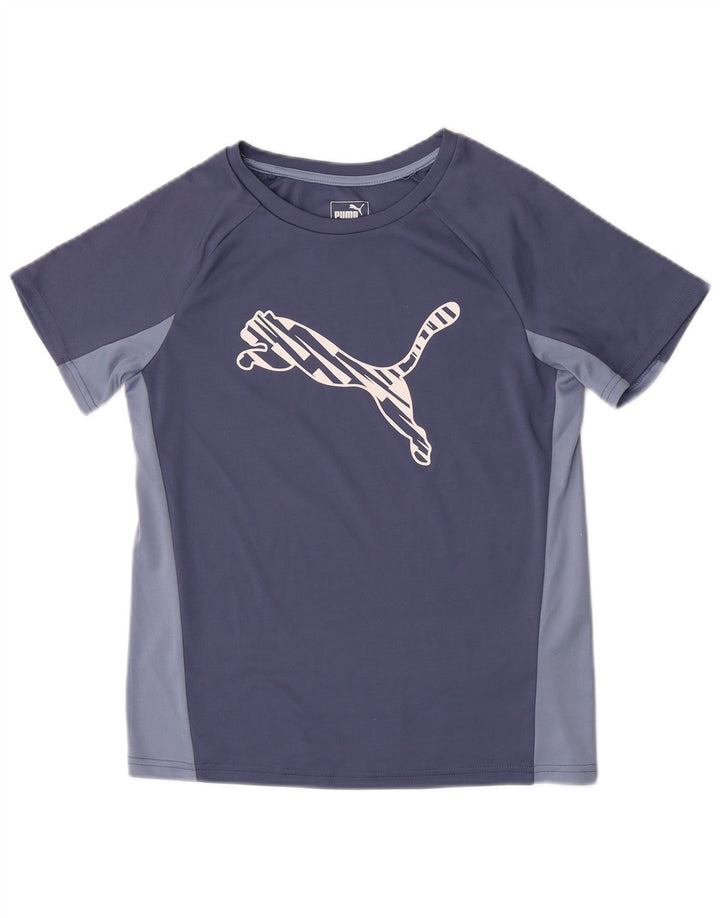 Camiseta feminina Puma com estampa gráfica UK 12 poliéster bloco colorido azul médio