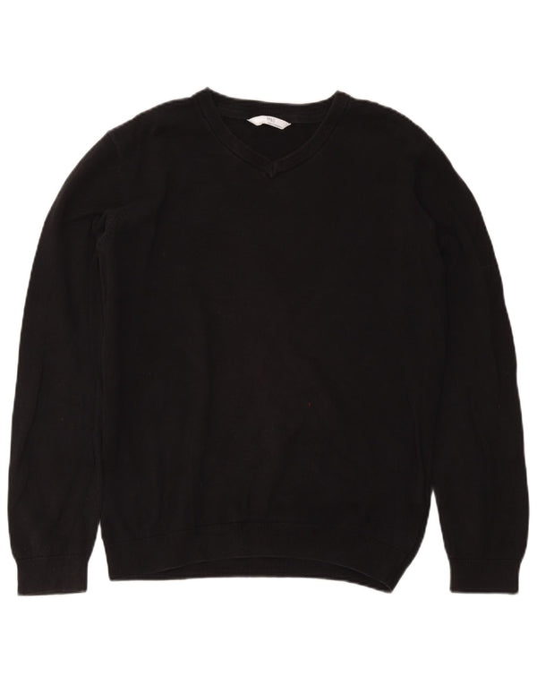 Suéter Marks & Spencer Boys com decote em V 15-16 anos algodão preto