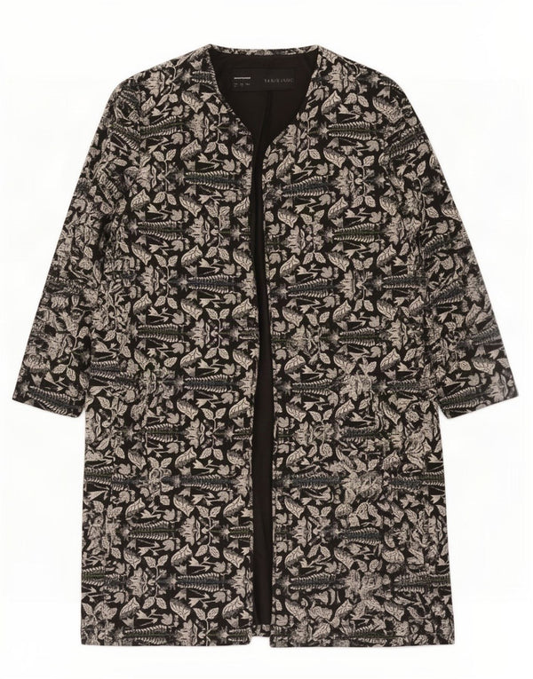 Sobretudo aberto feminino Zara manga 3/4 Reino Unido 14 médio preto floral