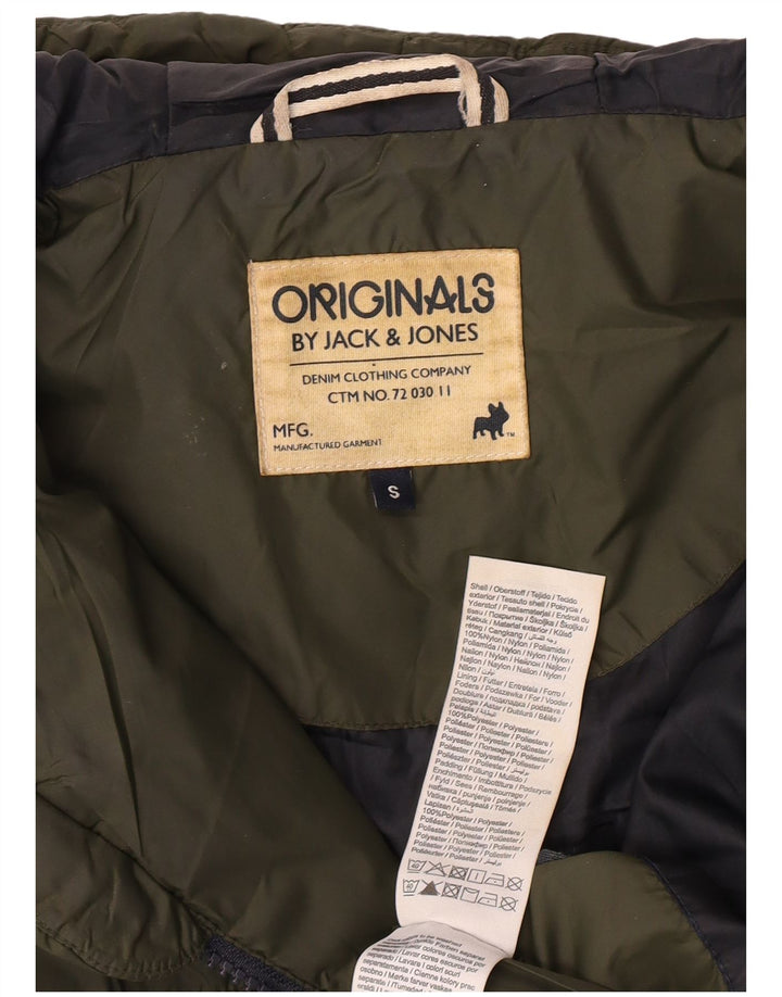 Jaqueta masculina acolchoada com capuz Jack & Jones UK 36 pequena cáqui nylon