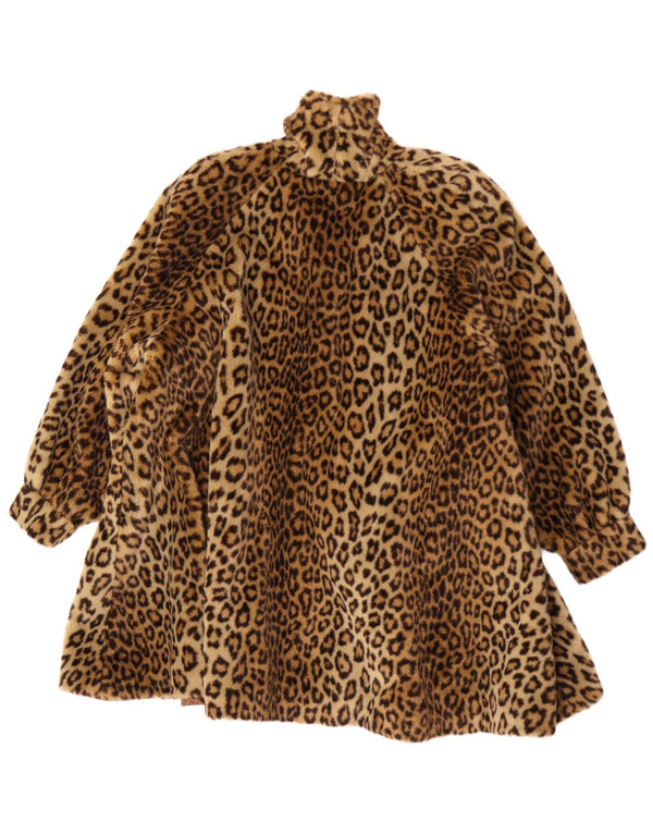 Sobretudo feminino vintage de pele sintética, tamanho grande, Reino Unido 18 XL, marrom, estampa animal