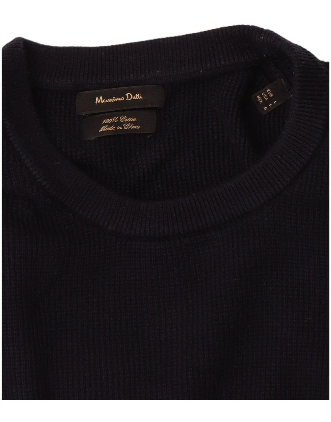 Suéter masculino Massimo Dutti de manga curta com gola redonda grande azul marinho