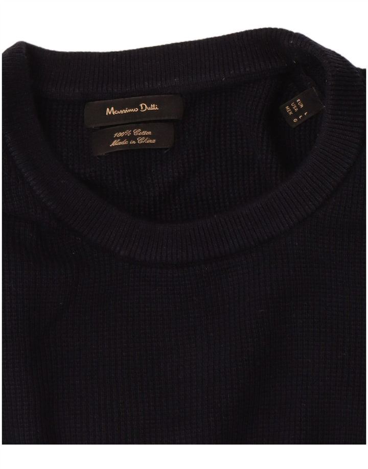 Suéter masculino Massimo Dutti de manga curta com gola redonda grande azul marinho