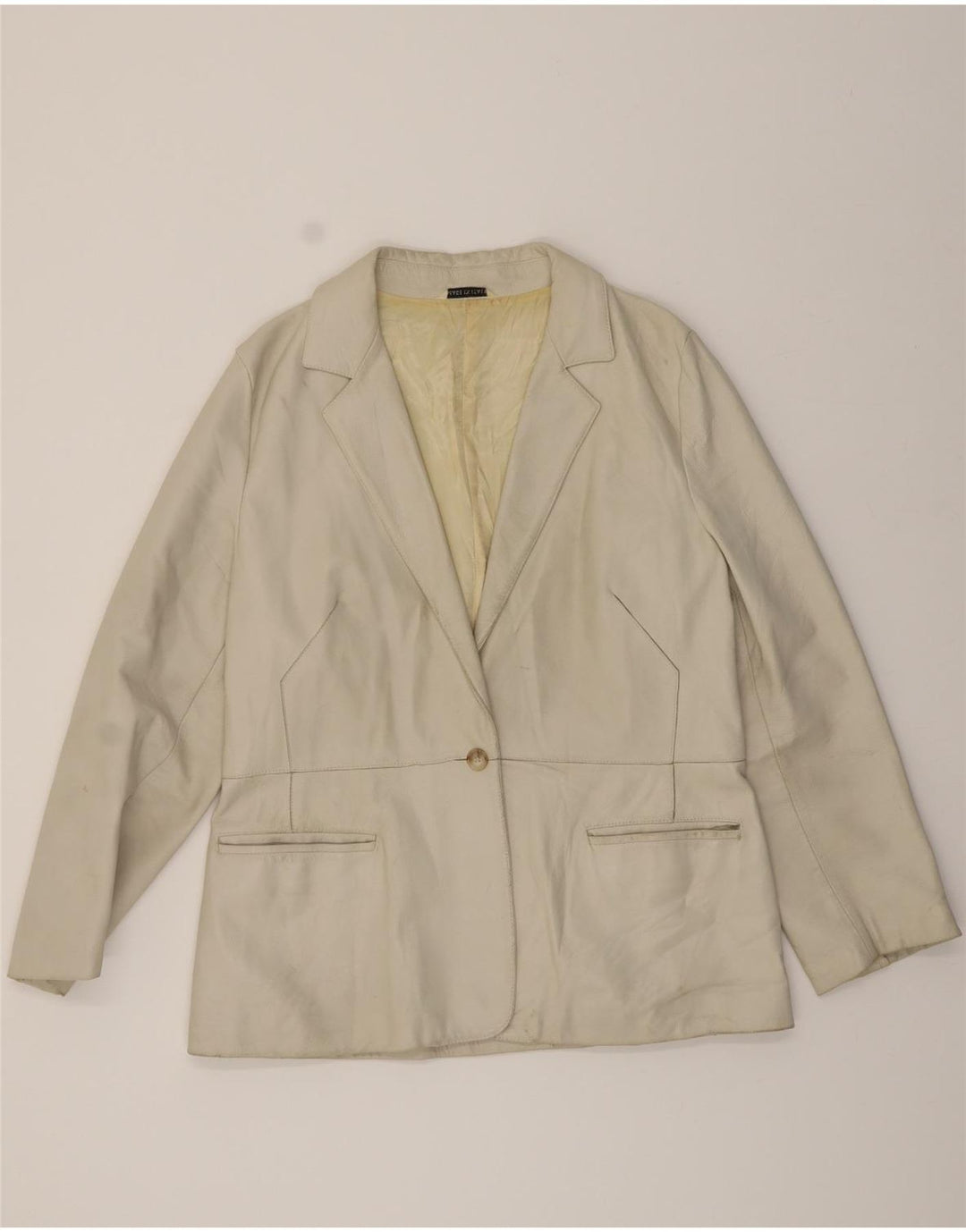 VINTAGE Womens Leather Jacket IT 48 XL Off White Leather Vintage Vintage and Second-Hand Vintage from Messina Hembry 