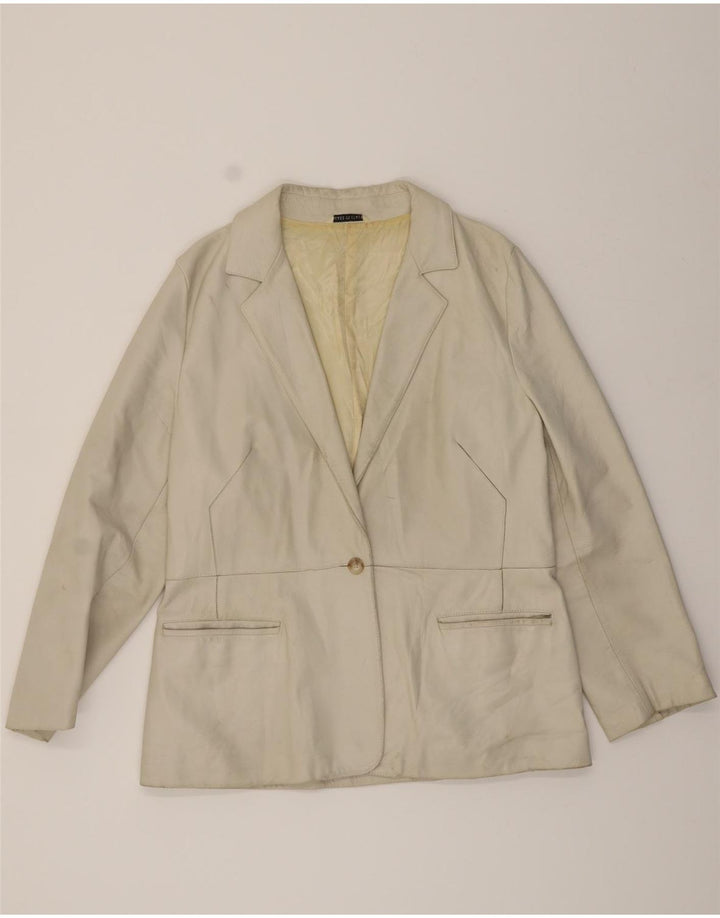 VINTAGE Womens Leather Jacket IT 48 XL Off White Leather Vintage Vintage and Second-Hand Vintage from Messina Hembry 