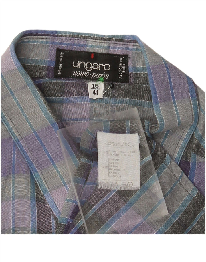 Camisa masculina de manga curta Ungaro tamanho 16 41 linho xadrez roxo grande
