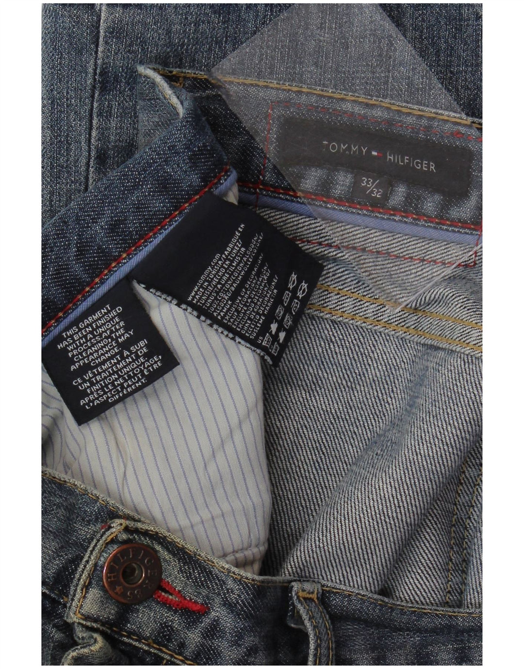 TOMMY HILFIGER Jeans reto masculino W33 L32 algodão azul