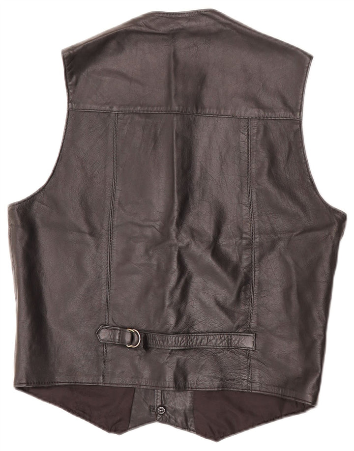 Colete de couro feminino vintage UK 12 médio preto