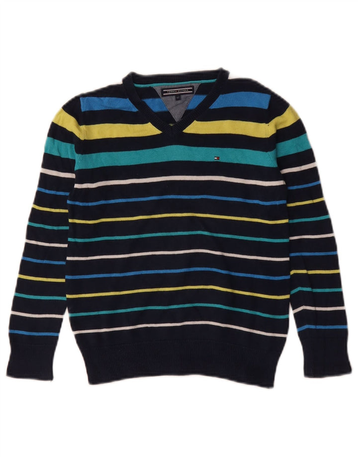 TOMMY HILFIGER Suéter masculino com decote em V 6-7 anos listrado multicolorido