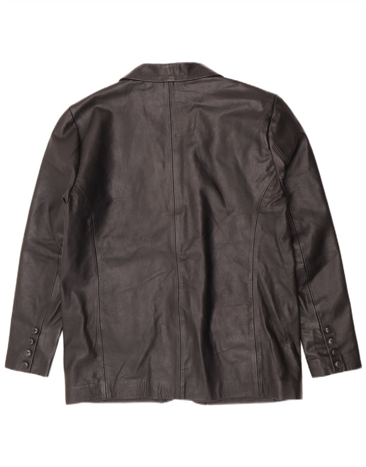 Jaqueta blazer masculina vintage de couro com 2 botões Reino Unido 38 couro preto médio