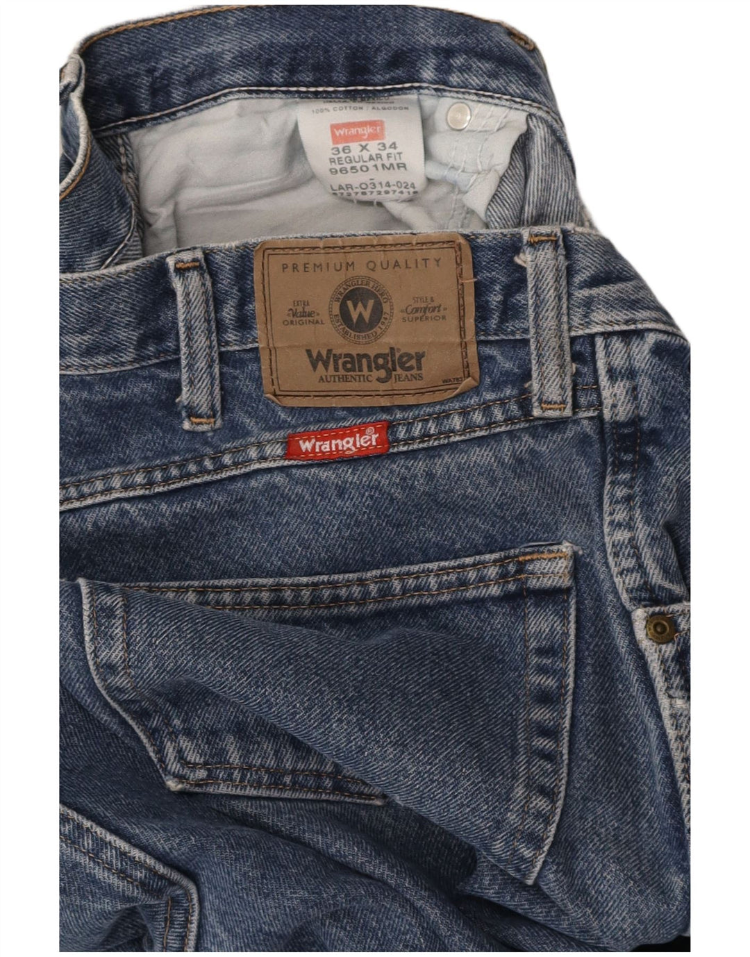 Calça jeans reta masculina WRANGLER regular fit W36 L34 algodão azul