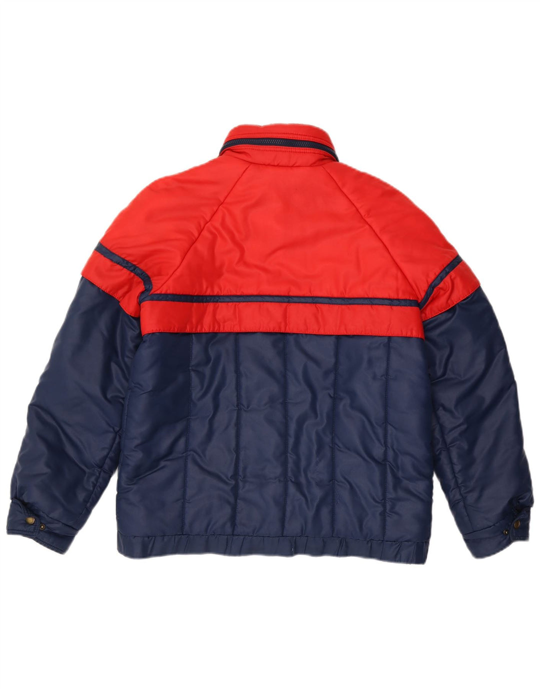 Jaqueta acolchoada feminina vintage IT 42 poliéster colorblock azul marinho médio