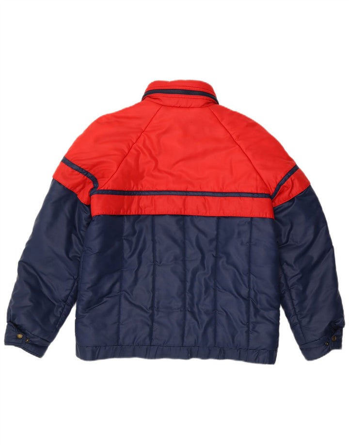 Jaqueta acolchoada feminina vintage IT 42 poliéster colorblock azul marinho médio