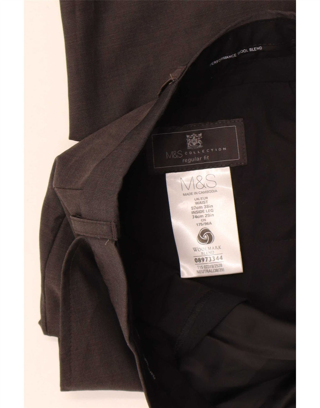 Calça masculina de ajuste regular Marks & Spencer W36 L29 lã marrom