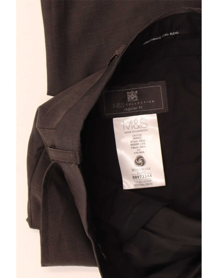 Calça masculina de ajuste regular Marks & Spencer W36 L29 lã marrom