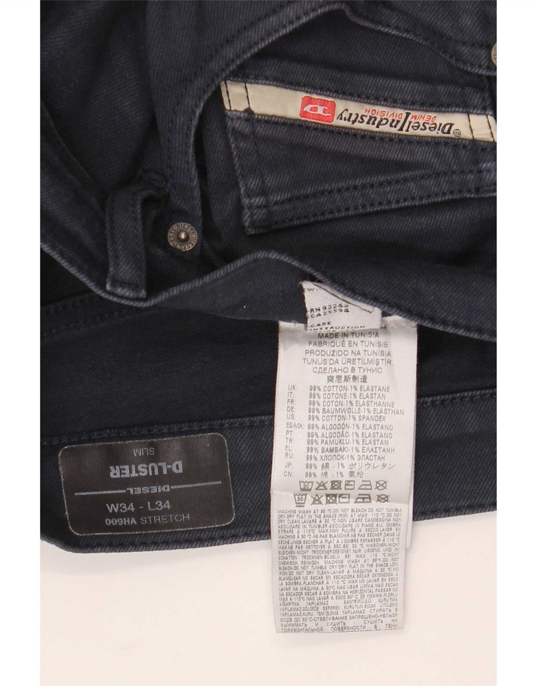 Diesel Mens D-Luster Slim Jeans W34 L34 Azul Marinho Algodão