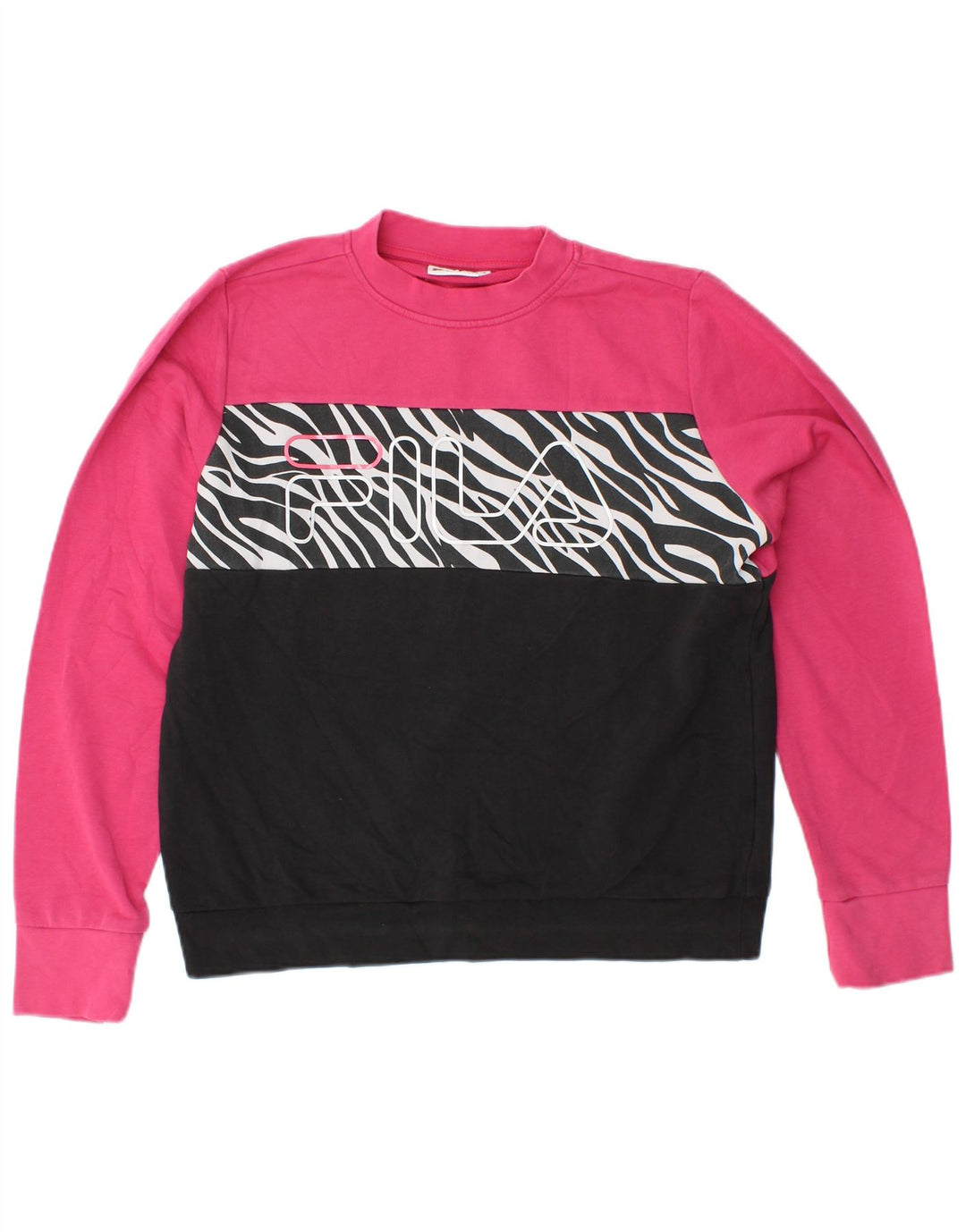 FILA moletom feminino oversized jumper UK 10 pequeno bloco colorido rosa