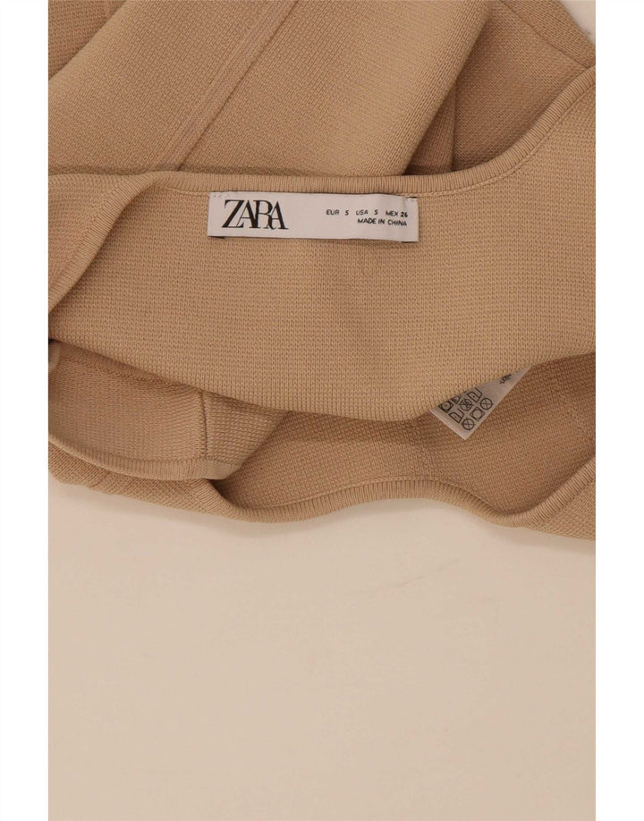 Top curto feminino sem mangas Zara Reino Unido 8 pequeno bege nylon