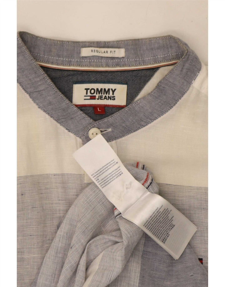 Camisa masculina Tommy Hilfiger Regular Fit grande linho listrado multicolorido