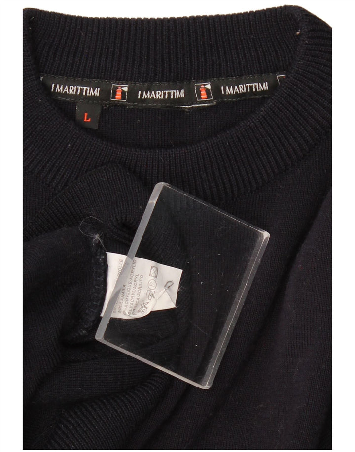 Suéter masculino VINTAGE com gola redonda, grande algodão azul marinho