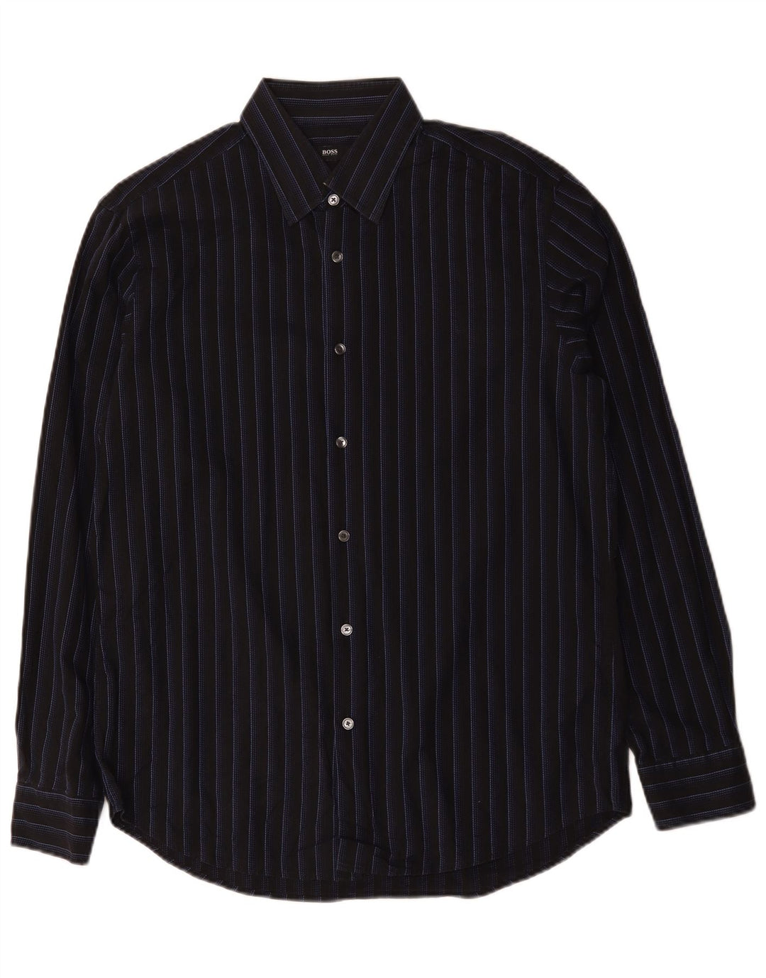 Camisa masculina Hugo Boss tamanho 41 16 grande algodão listrado preto