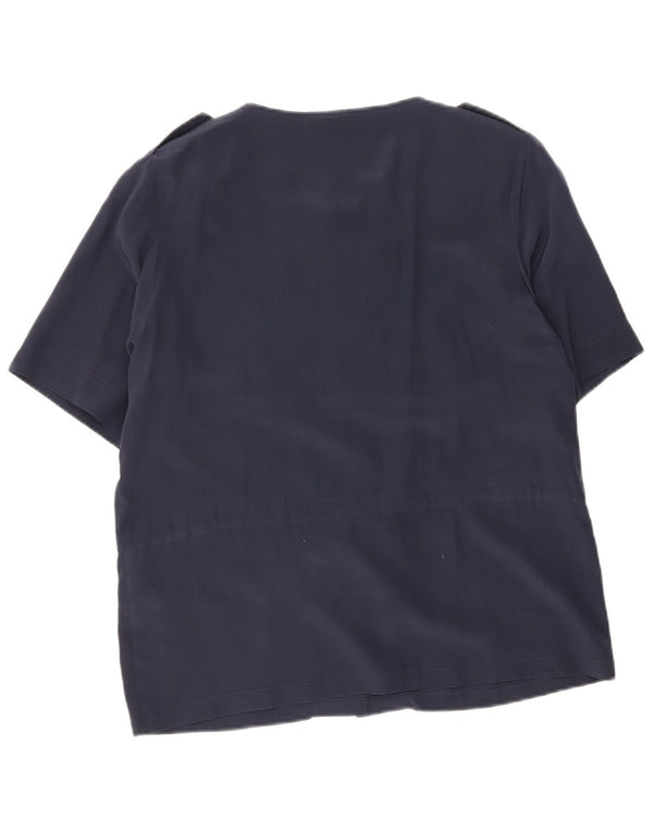 Blusa feminina de manga curta Andrea Mare Reino Unido 14 seda azul marinho médio