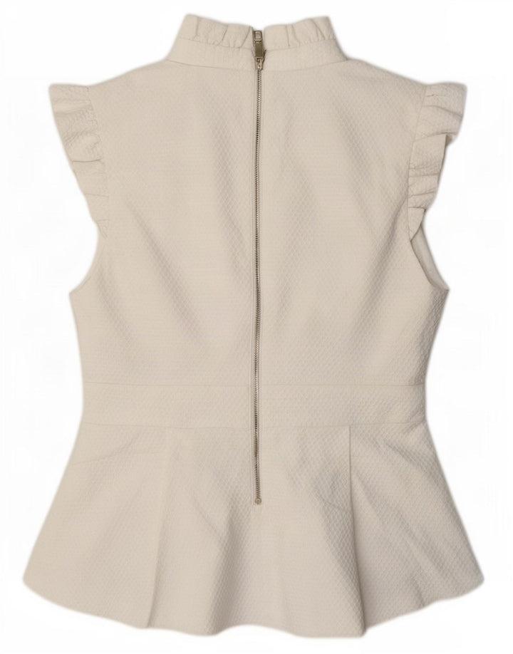 Blusa feminina Ted Baker tamanho superior 4 grande poliéster branco