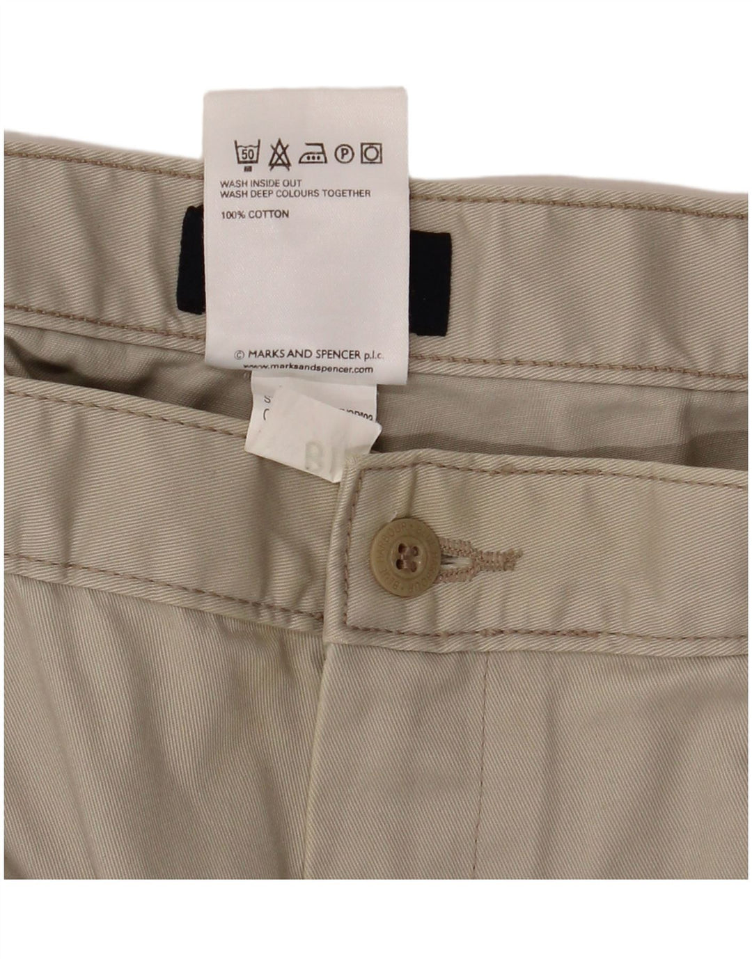 Calça chino masculina Marks & Spencer azul Harbour Pegged W38 L29 bege