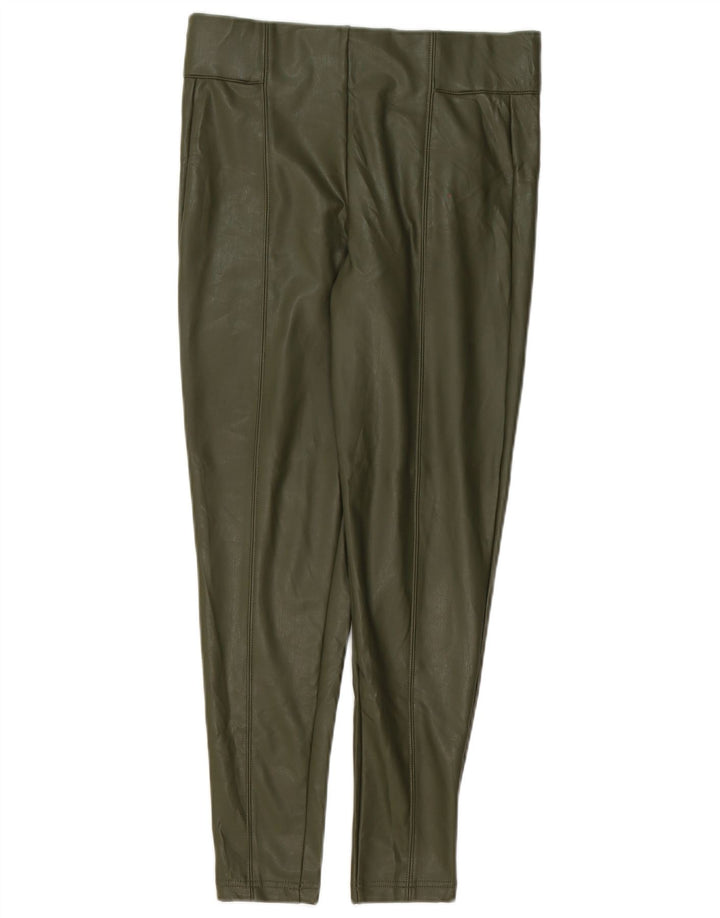 Leggings femininas de couro sintético Marks & Spencer Reino Unido 10 poliéster verde pequeno