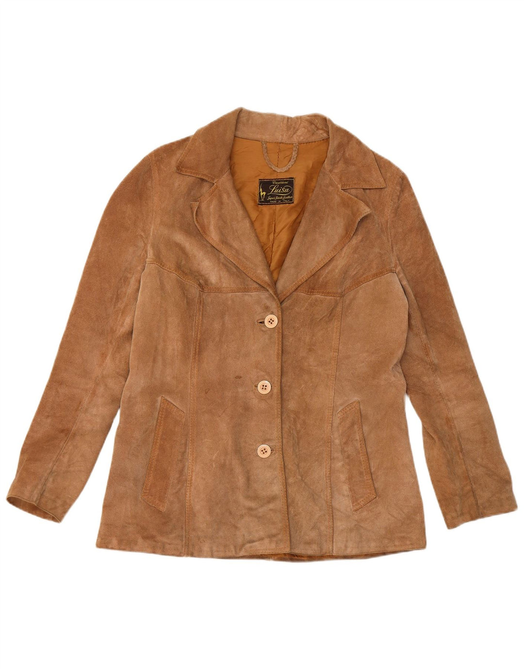 Jaqueta blazer feminina vintage de camurça com 3 botões Reino Unido 12 marrom médio
