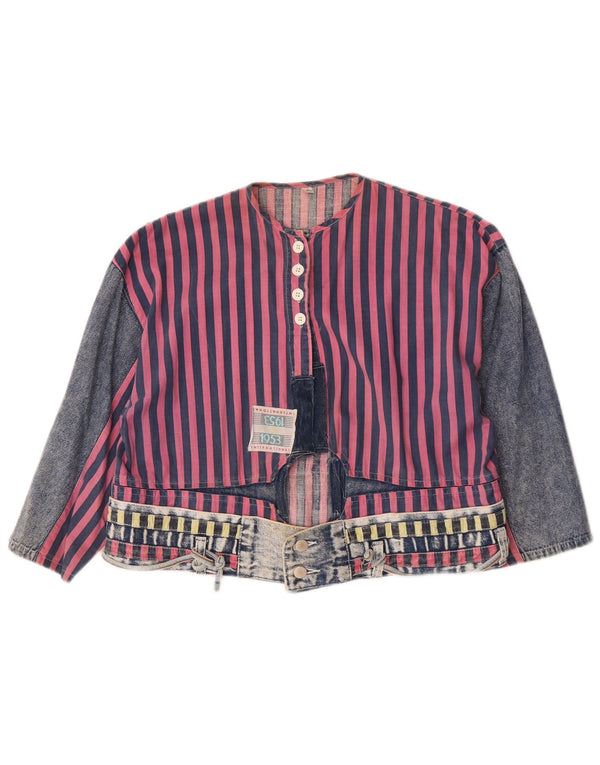Cardigan feminino vintage manga 3/4 EU 40/42 listrado azul marinho médio