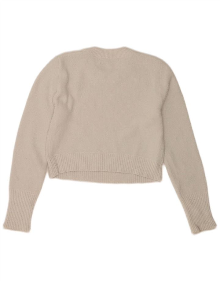 Suéter feminino Zara com gola redonda e gola redonda, Reino Unido 12 médio branco