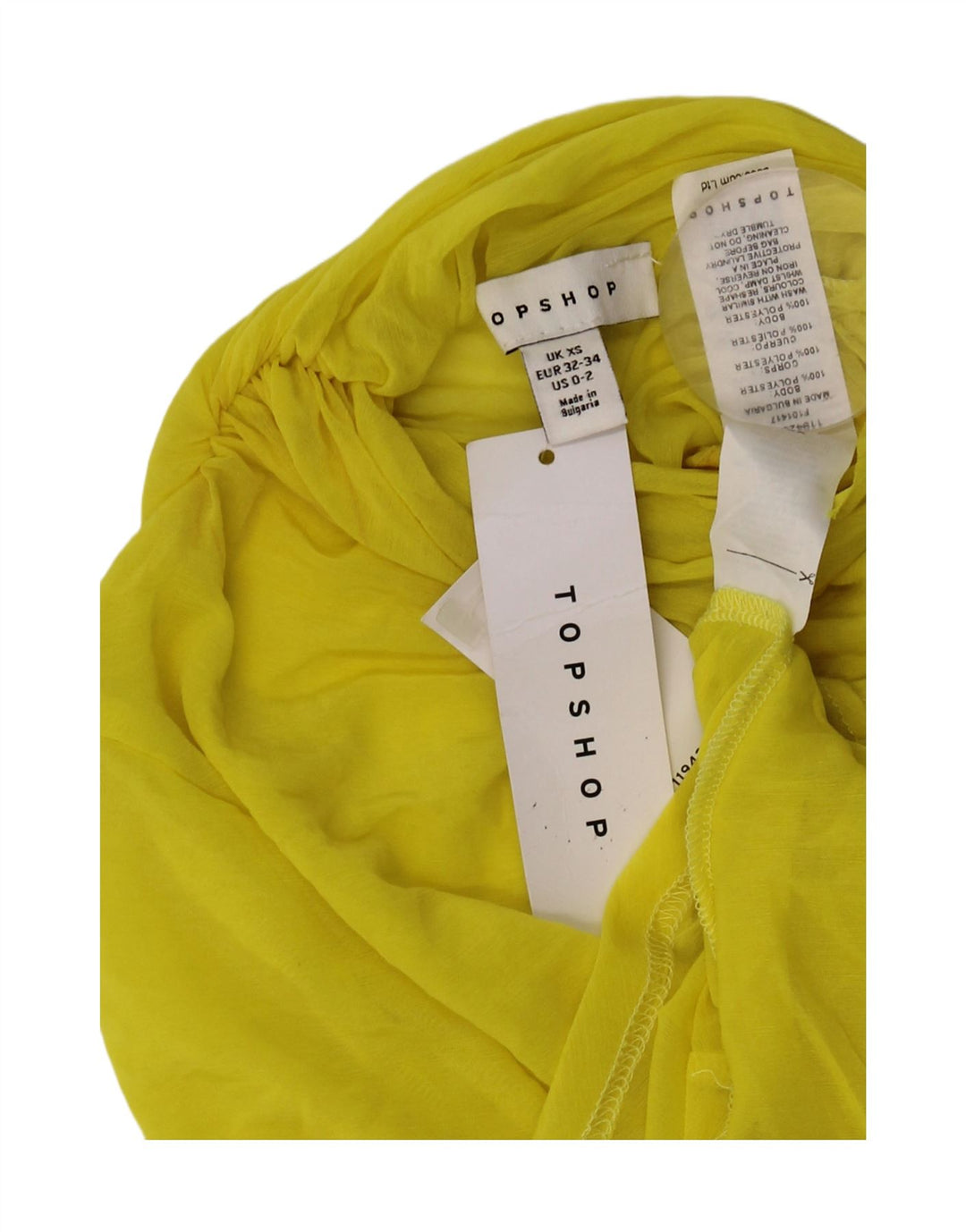 Topshop feminino com um ombro transparente UK 4/6 XS amarelo poliéster