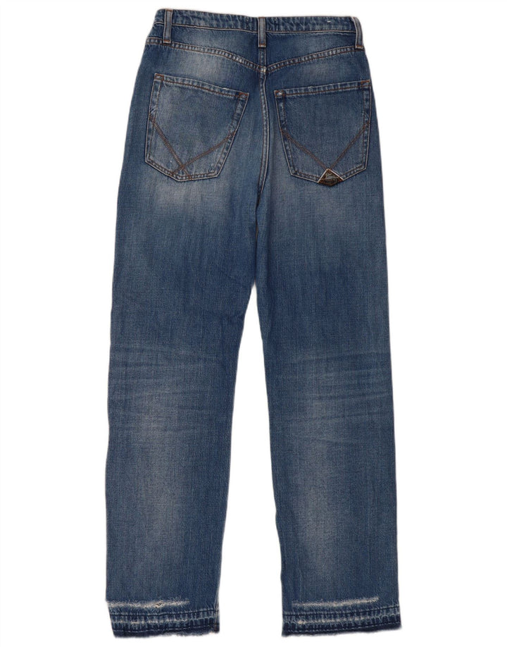 Calça jeans feminina Roy Rogers desgastada de cintura alta W27 L29 algodão azul