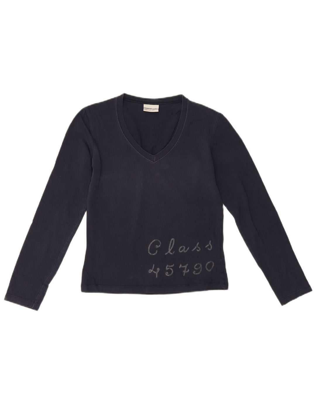 Murphy & Nye Top gráfico feminino cropped manga comprida Reino Unido 10 pequeno azul marinho