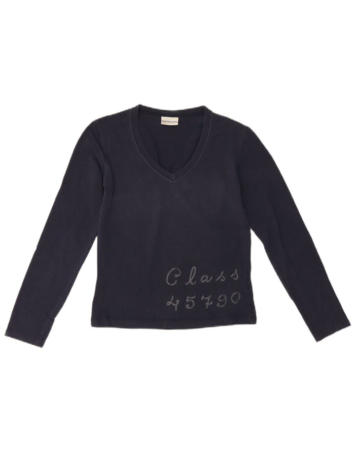 Murphy & Nye Top gráfico feminino cropped manga comprida Reino Unido 10 pequeno azul marinho